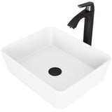 Marigold MatteStone White Bathroom Sink/Basin Set with Matte Black Linus Faucet and Rectangular Composite Vessel N6G5 - product image 1