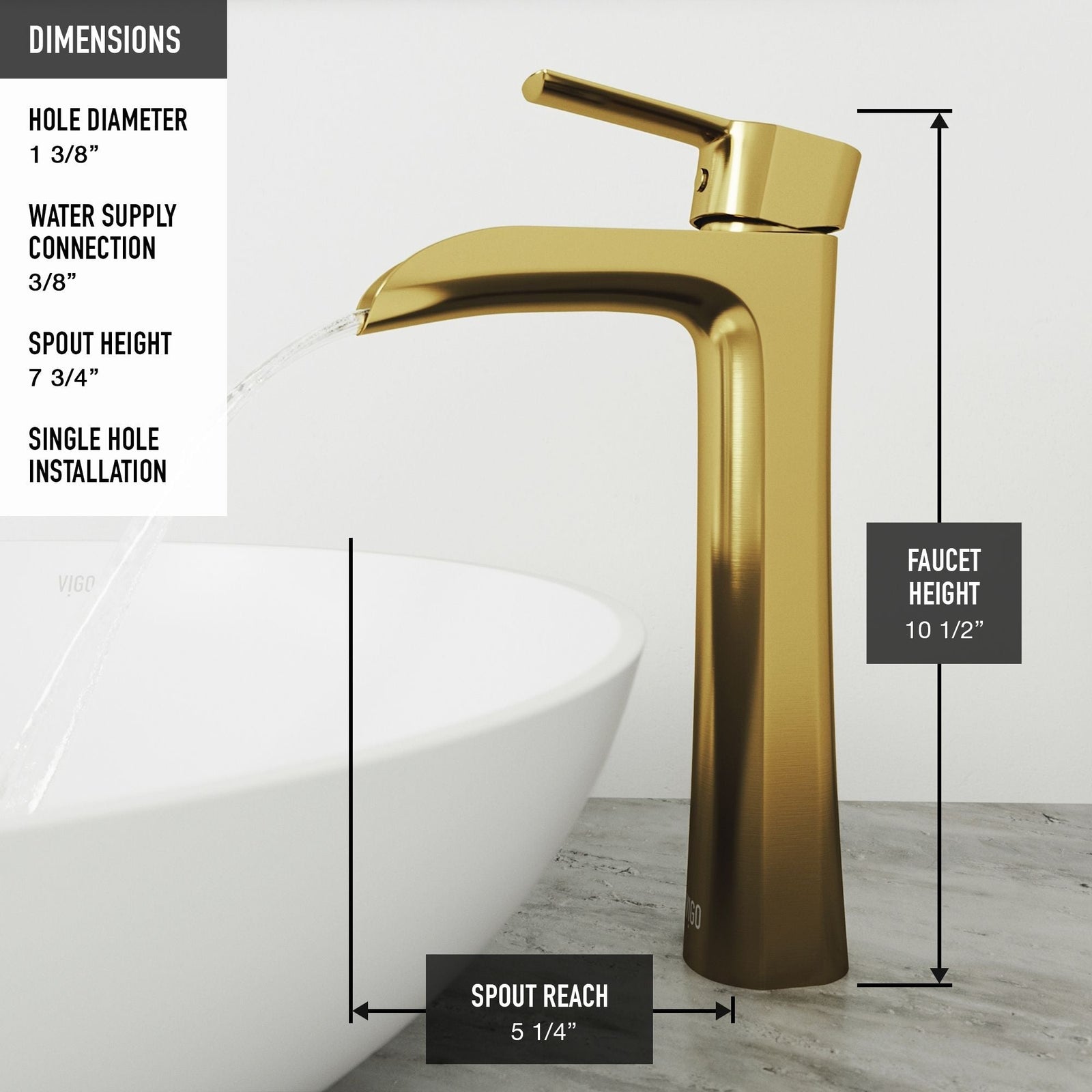 Niko Single Handle Single-Hole Bathroom Vessel Faucet in Matte Brushed Gold Z4F5 - product image 8