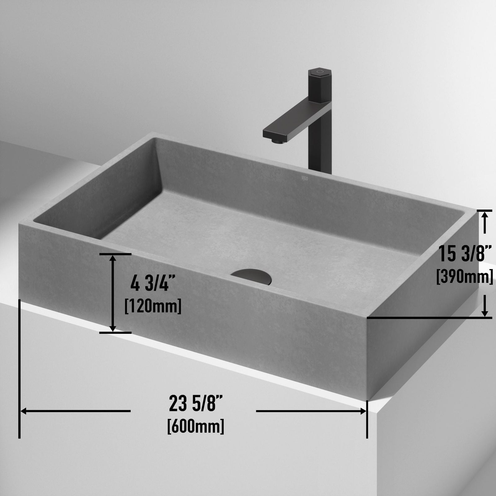 Orvieto Gothic ConcretoStone 24x15-in Deep Grey Bathroom Sink/Basin with Rectangular Vessel G5A1 - product image 2