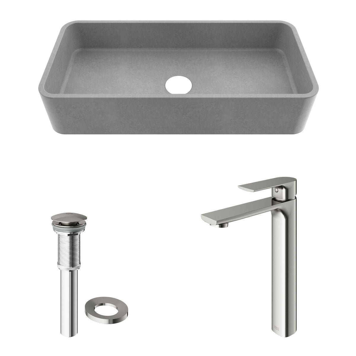 Palazzo Gothic ConcretoStone Grey Bathroom Sink/Basin Set with Niko Faucet and Rectangular Vessel G3G6 - product image 2