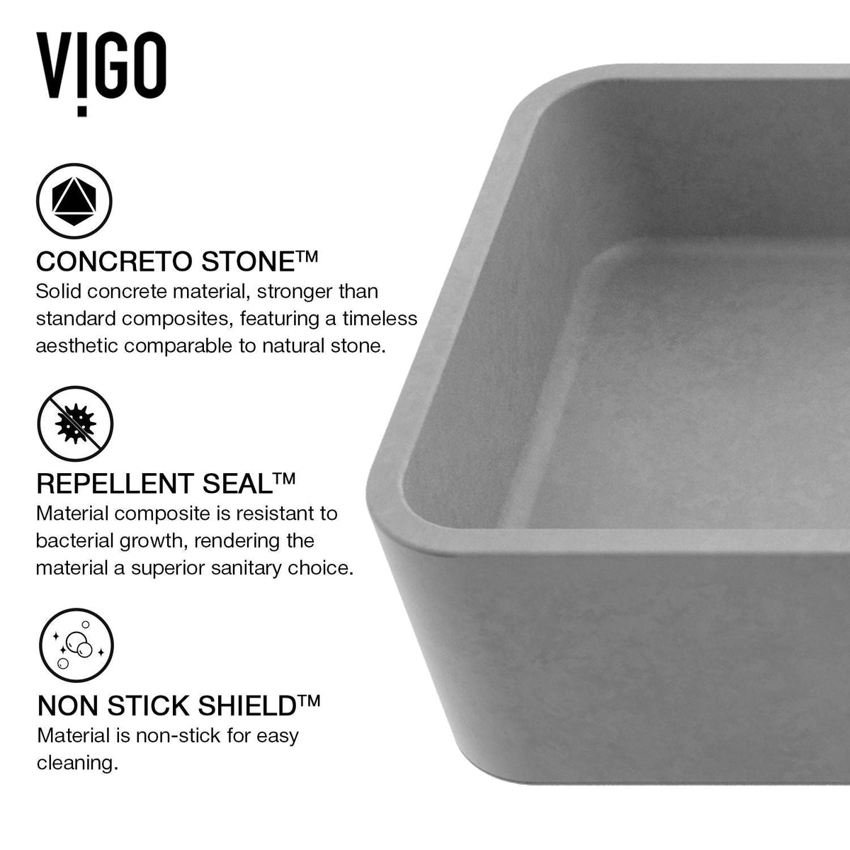 Palazzo Gothic ConcretoStone Grey Bathroom Sink/Basin Set with Niko Faucet and Rectangular Vessel G3G6 - product image 6