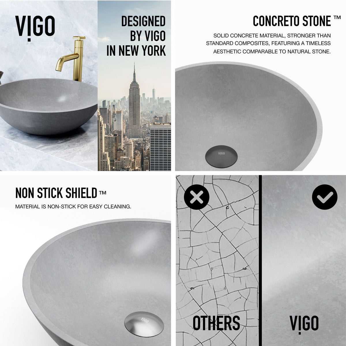 Ravenna Gothic ConcretoStone 16x16-in Deep Grey Bathroom Sink/Basin with Round Vessel I3J2 - product image 2