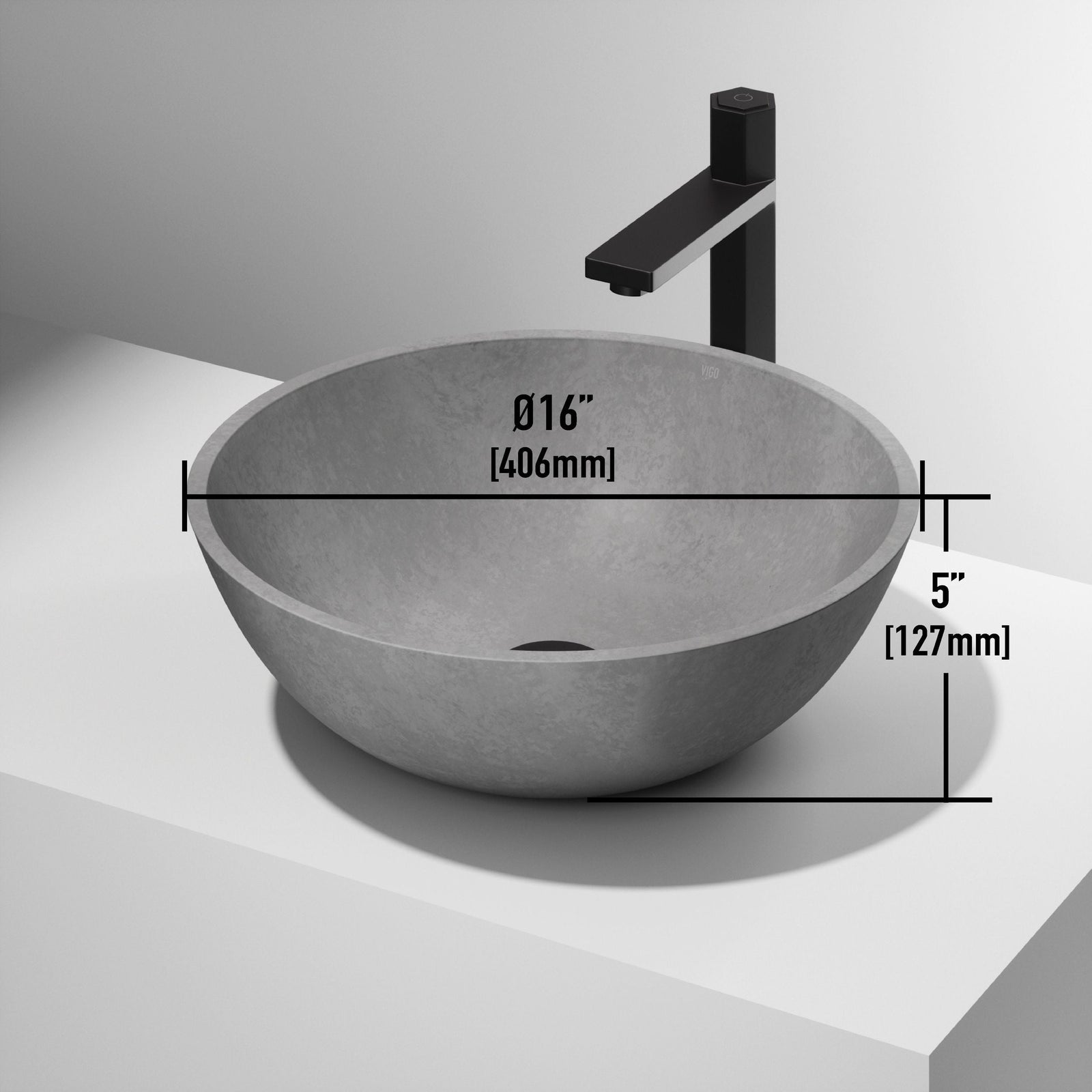 Ravenna Gothic ConcretoStone 16x16-in Deep Grey Bathroom Sink/Basin with Round Vessel I3J2 - product image 3