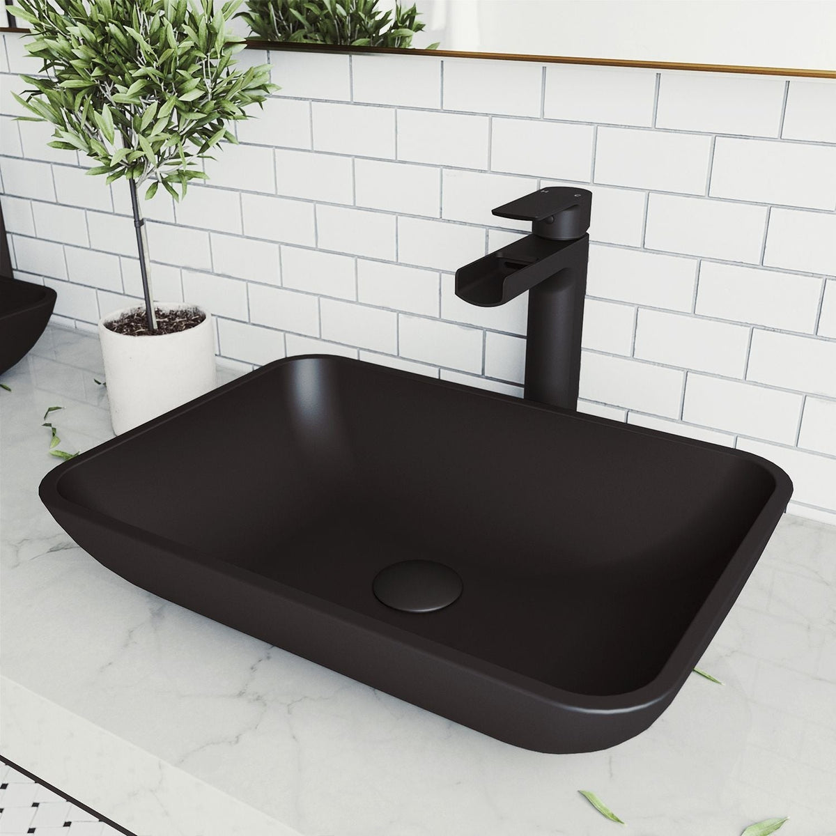 Sottile MatteShell Blue Bathroom Sink/Basin Set with Amada Faucet and Glass Rectangular Vessel C3K8 - product image 3