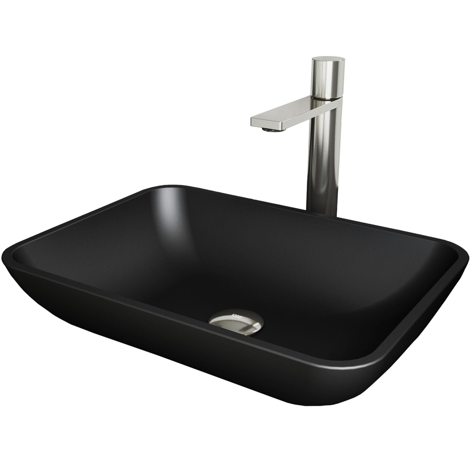 Sottile MatteShell Matte Black Bathroom Sink/Basin Set with Gotham Faucet and Glass Rectangular Vessel U0H8 - product image 1