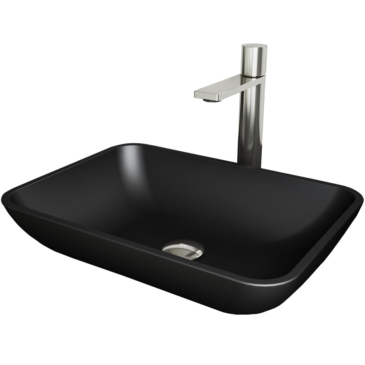 Sottile MatteShell Matte Black Bathroom Sink/Basin Set with Gotham Faucet and Glass Rectangular Vessel S7S5 - product image 1
