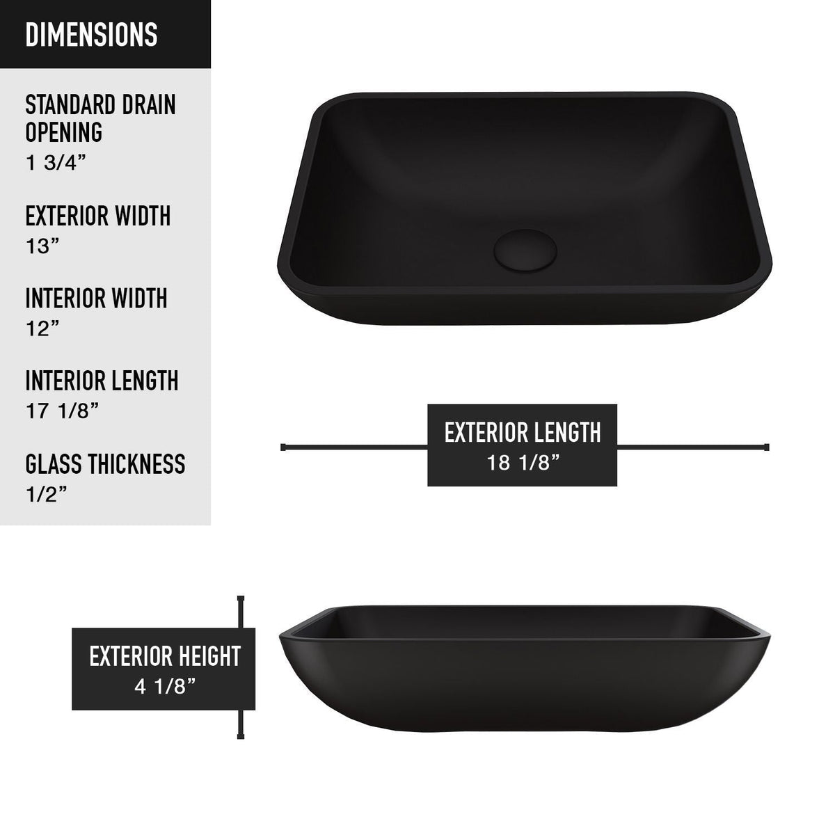 Sottile MatteShell Rectangular Vessel Bathroom Sink/Basin with Deep Bowl, Black Y2D9 - product image 3