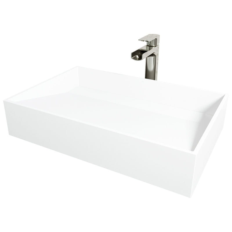 Starr Glass MatteStone White Bathroom Sink/Basin Set with Amada Faucet and Rectangular Composite Vessel U3Y7