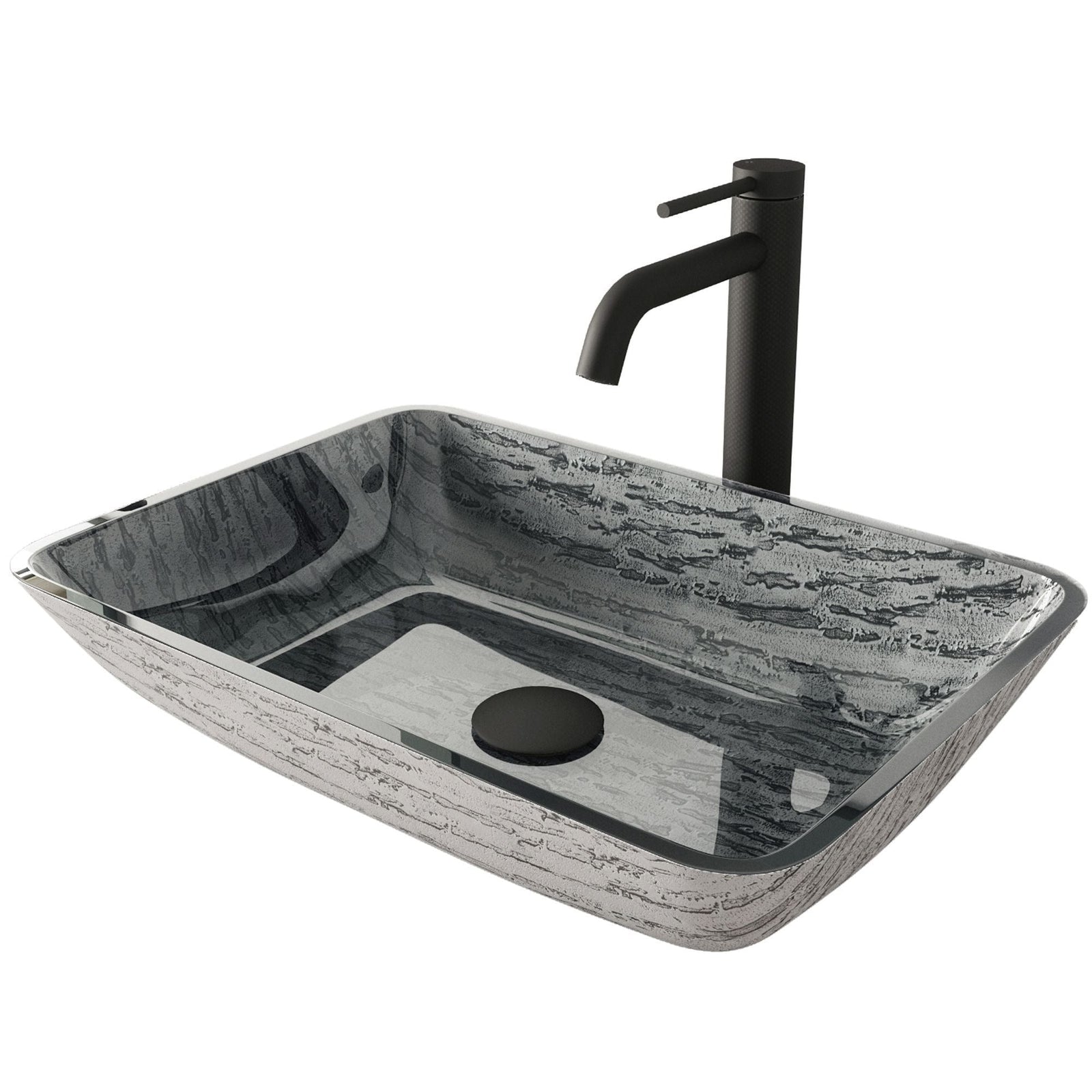 Titanium Glass Slate Grey Bathroom Sink/Basin Set with Lexington Faucet and Rectangular Vessel J6X4 - product image 1