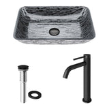 Titanium Glass Slate Grey Bathroom Sink/Basin Set with Lexington Faucet and Rectangular Vessel J6X4 - product image 2
