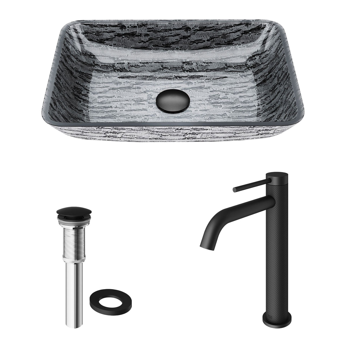 Titanium Glass Slate Grey Bathroom Sink/Basin Set with Lexington Faucet and Rectangular Vessel J6X4 - product image 2