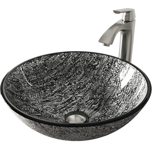 Titanium Glass Slate Grey Bathroom Sink/Basin Set with Linus Faucet and Round Vessel Z6Z0