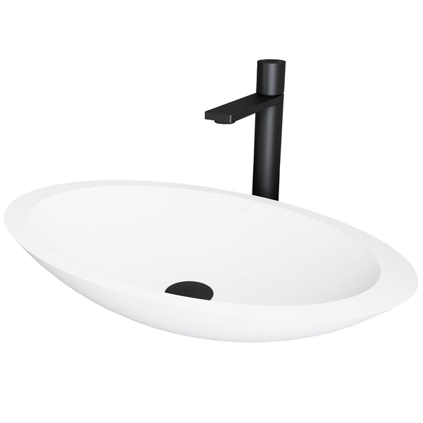 Wisteria MatteStone White Bathroom Sink/Basin Set with Gotham Faucet and Oval Composite Vessel V8L8