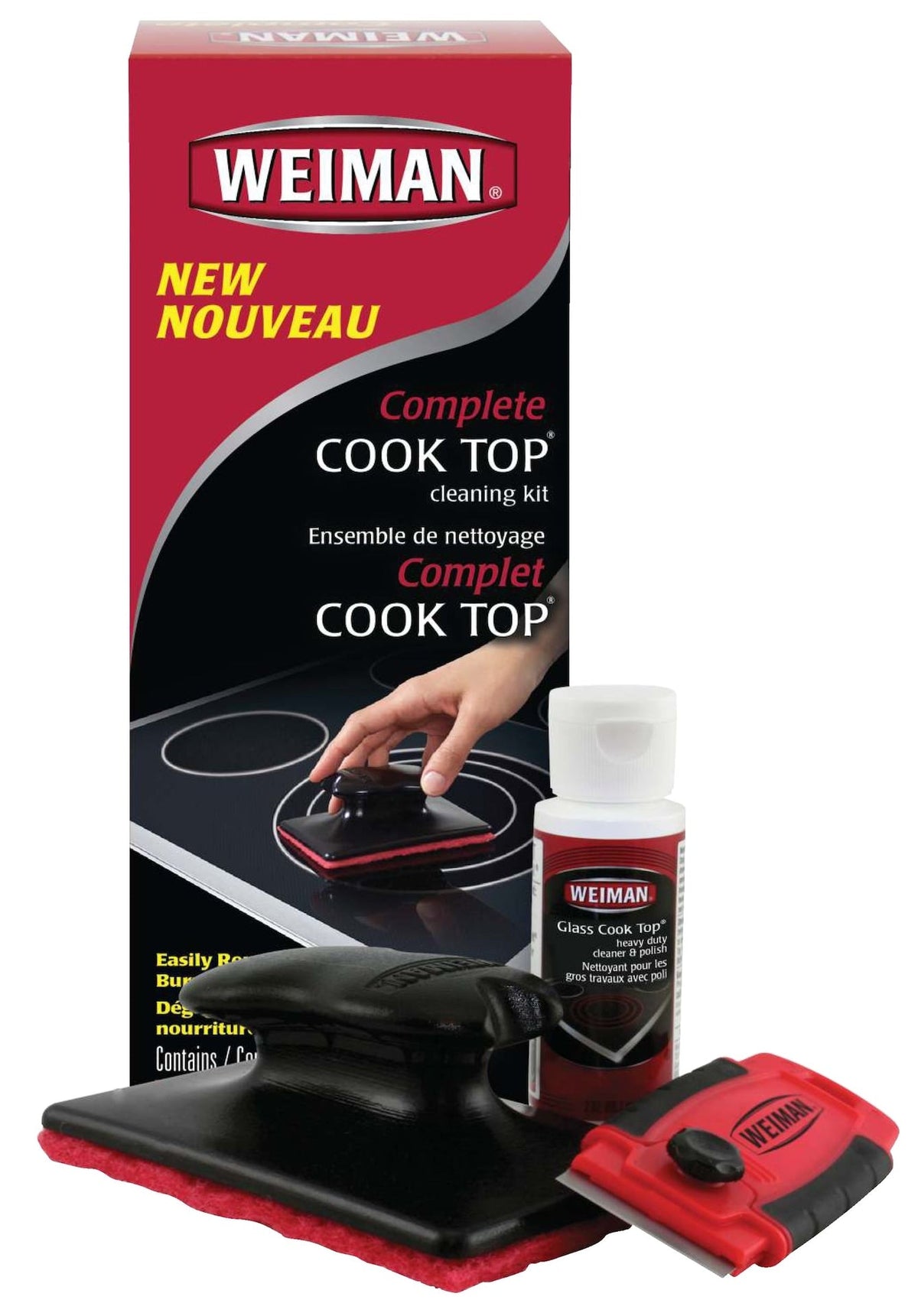 Complete Glass Cooktop Cleaning Kit, 3-pc, Include Scrub Pad, Scraper and Cleaning Solution E9O6 - product image 1