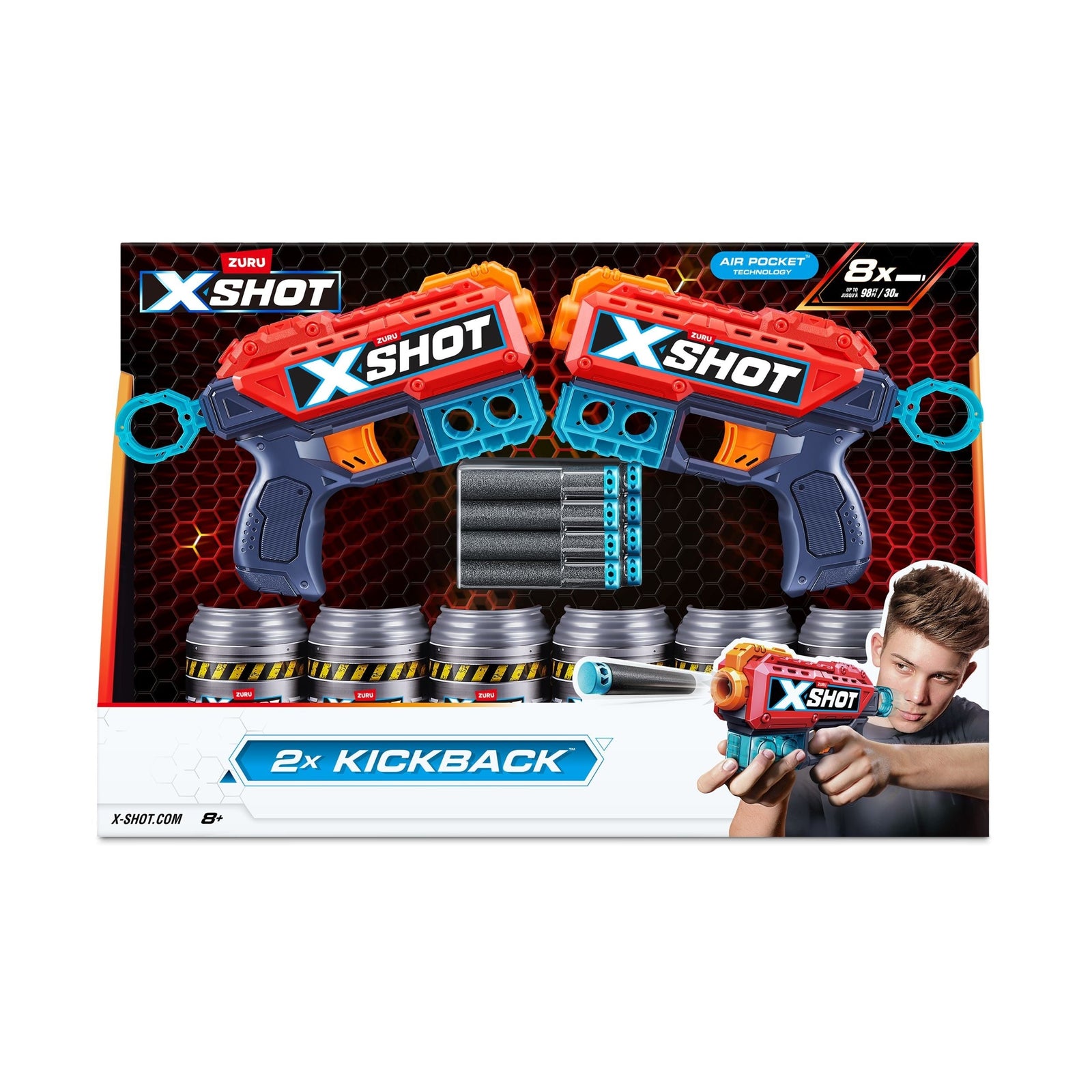 X-Shot Excel Double Kickback Dart Blaster, Includes 6 Cans & 8 Darts, 2-pk, Ages 8+ L1I6 - product image 1
